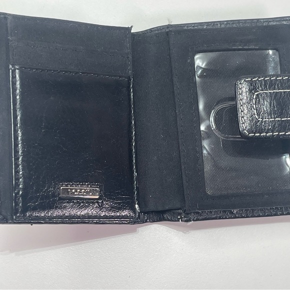 Fossil Genuine Leather Small Trifold Wallet Black White Stitch Snap Coin Purse - Picture 6 of 10